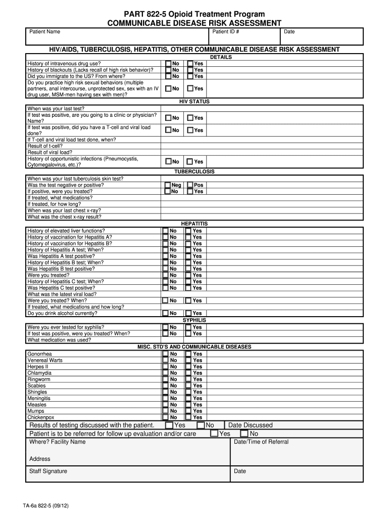 Oasas Part 822 4 Communicable Disease Assessment  Form