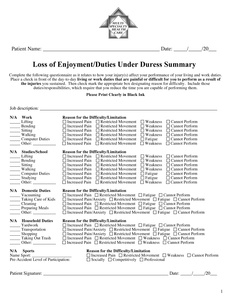 Duties under Duress  Form