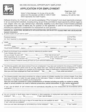 Food Lion Application PDF  Form
