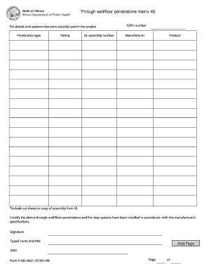 Through Wallfloor Penetrations Matrix 4B Add Page  Form