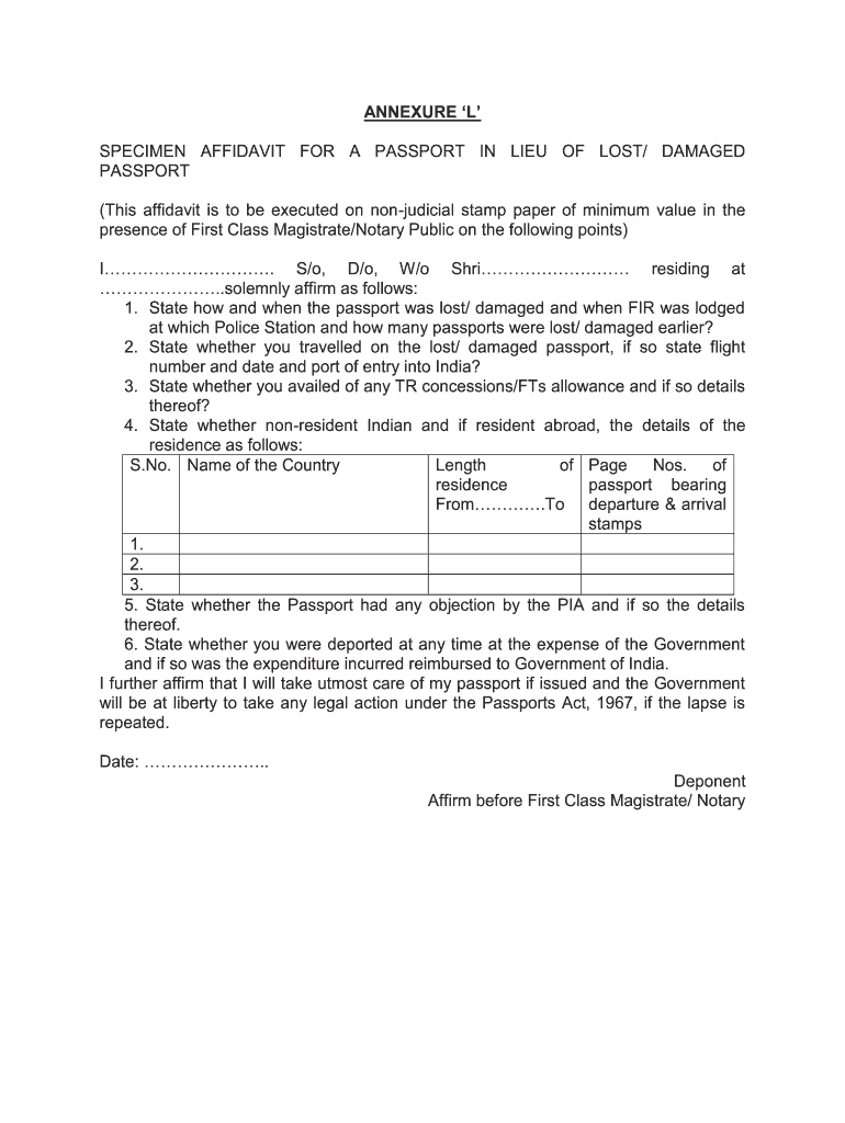 Annexure F for Passport Filled Sample  Form