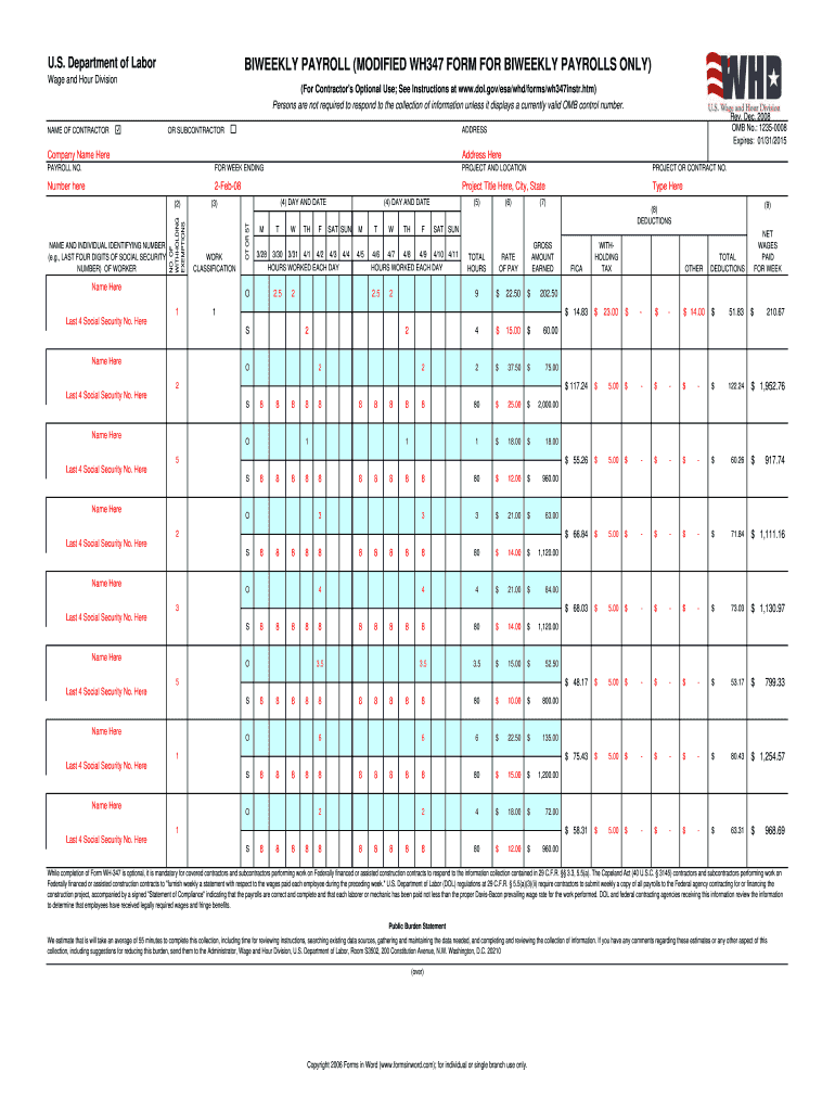 Modified Wh 327 Biweekly Form