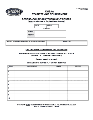  TN104 Postseason Roster Form PDF Khsaa 2013-2024