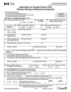 Canada Pension Plan Application  Form