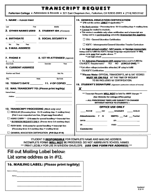 Fullerton College Request Transcripts  Form
