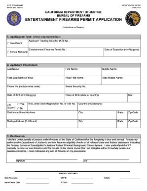 California Entertainment Firearms Permit  Form