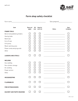 Shop Checklist  Form