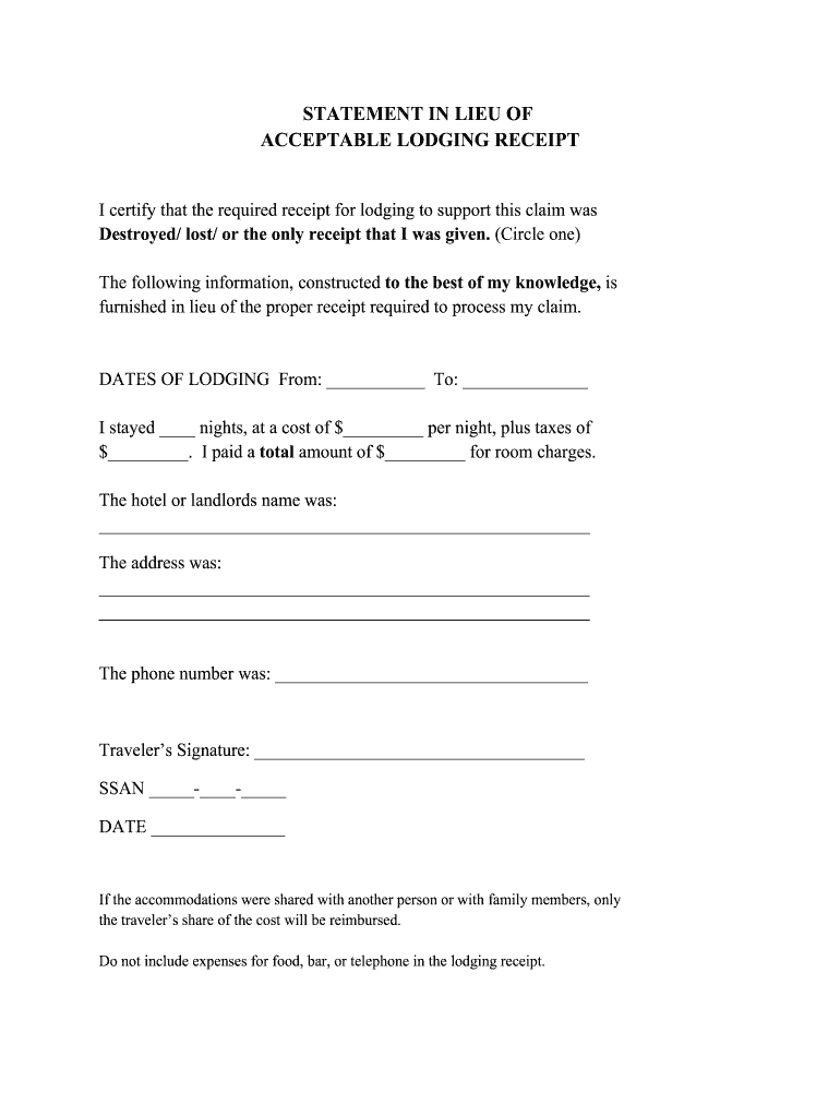 Lodging Receipt  Form