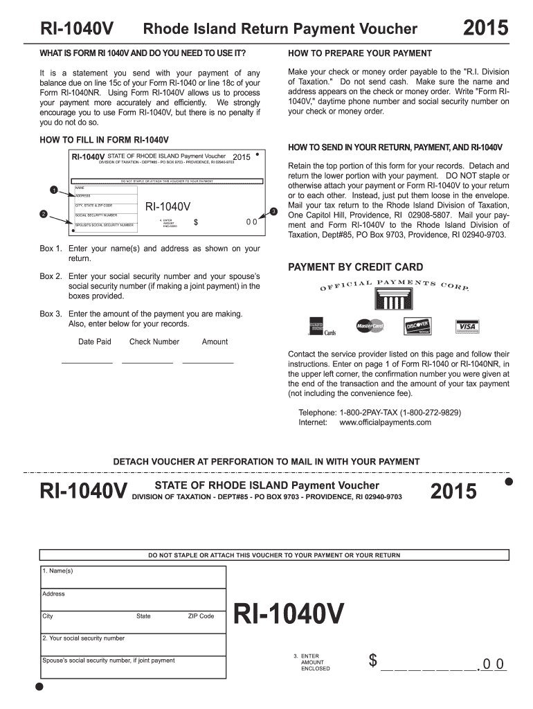  HOW to SEND in YOUR RETURN, PAYMENT, and RI 1040V 2015
