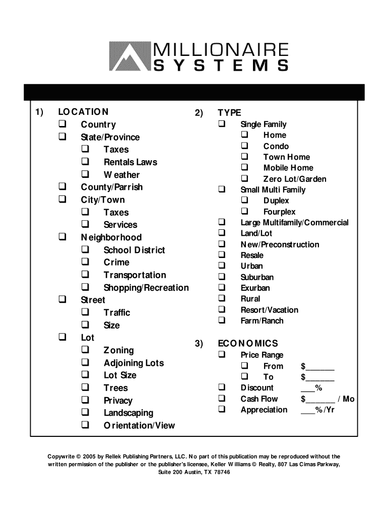 Millionaire Real Estate Investor Worksheets PDF  Form