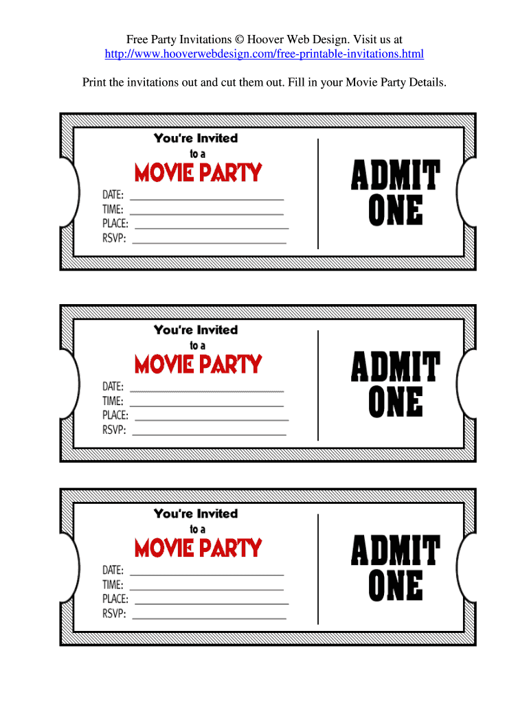 Printable Movie Tickets PDF  Form