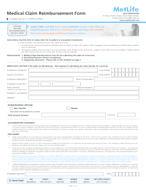 Metlife Reimbursement Form