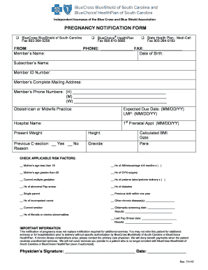 Pregnancy Notification Form Blue Cross and Blue Shield of South