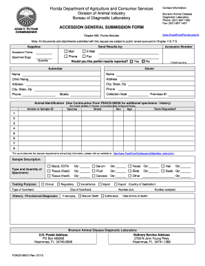 Accession General Submission Form FDACS 09212 Florida