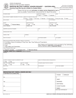 Missouri Military Funeral Honors Request Eastern Area  Form