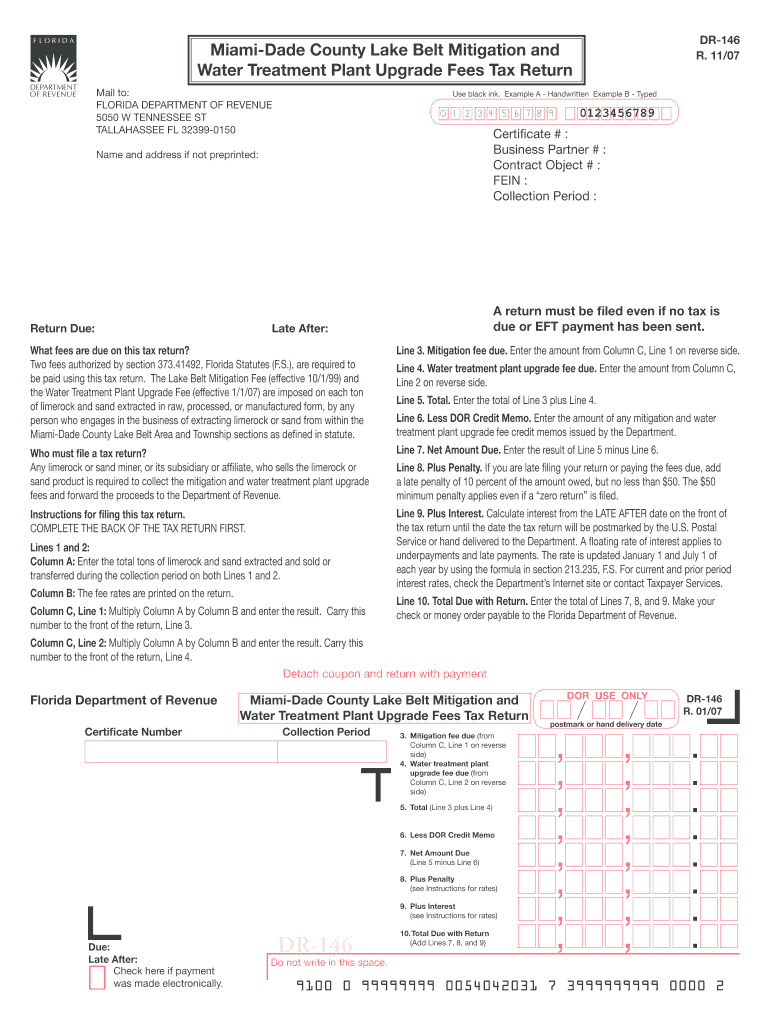  DR 146 Miami Dade County Lake Belt Mitigation Fee Tax Return R 1107 2007