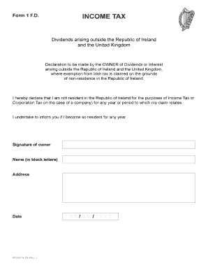 Form 1 F D Dividends Arising Outside the Republic of Ireland and the United Kingdom Revenue