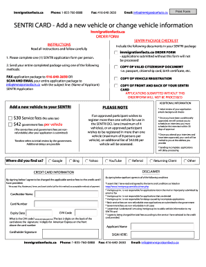 Gov Sentri Program Add Car  Form