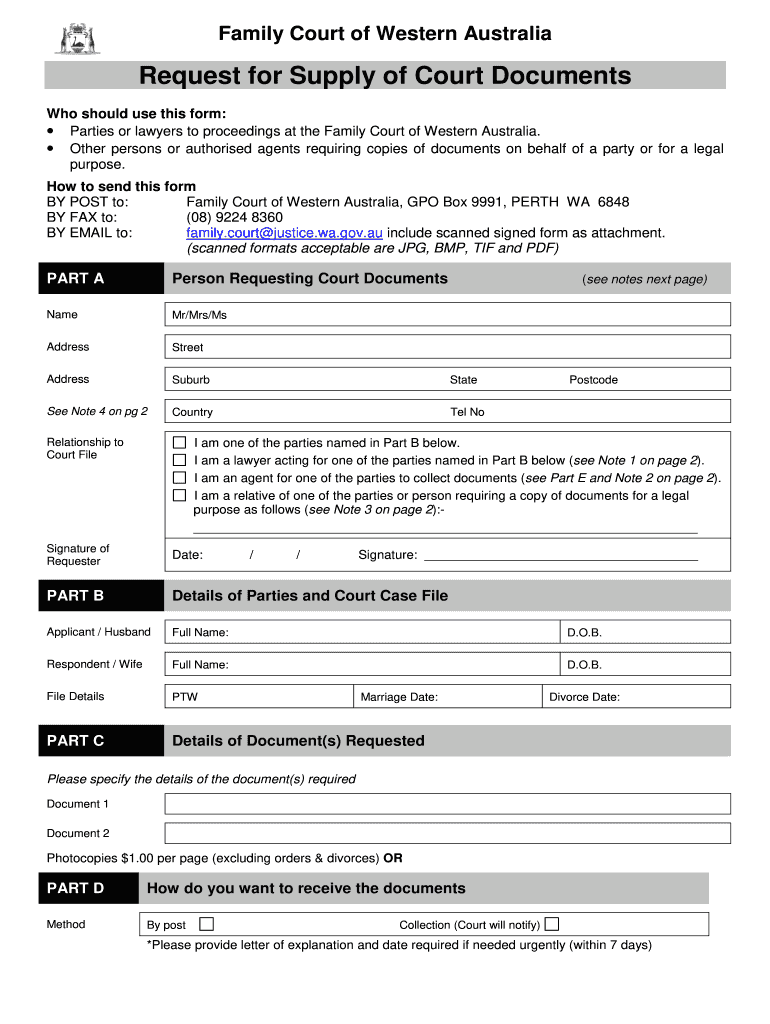 How to Fill in Form Request for Suppl of Court Documents Western Australia