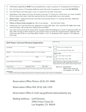 La City Golf Senior Card  Form