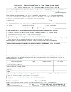 Request for Extension of Time to Earn Eagle Scout Rank, No 512 077 Philmontscoutranch  Form