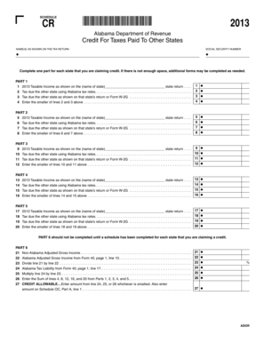 SCHEDULE CR *130008CR1283* Alabama Department of Revenue Credit for Taxes Paid to Other States NAMES as SHOWN on the TAX RETURN   Form