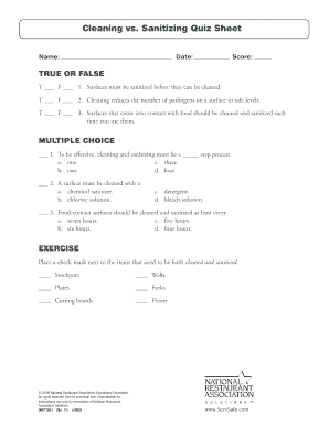 Cleaning and Sanitizing Quiz 10 Answers  Form