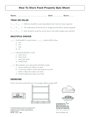 How to Store Food Properly Quiz Sheet  Form
