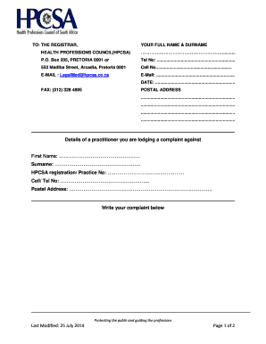  Hpcsa Complaint Form 2014