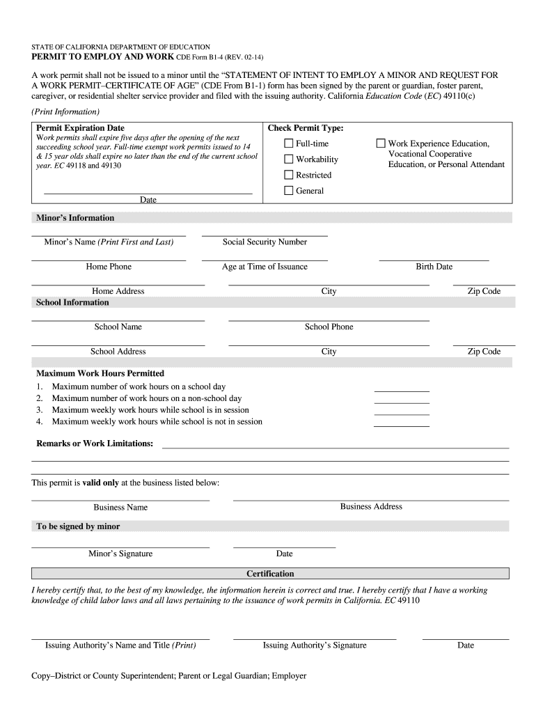  Cde Form B1 4 2014-2024