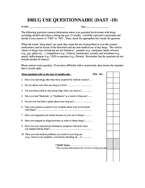 Drug Addiction Quizzes Printable  Form