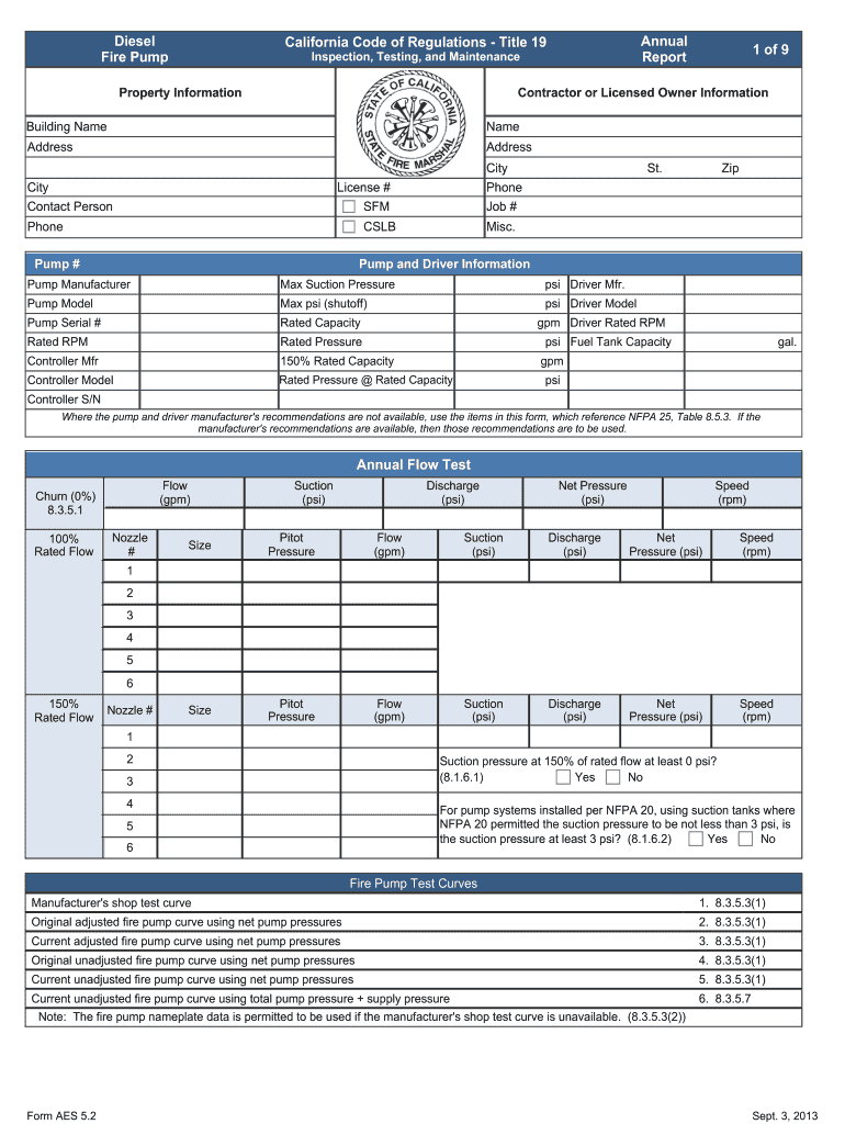 Microsoft InfoPath NFPA 25 Form AES 5 2 ITM Diesel Fire Pump Osfm Fire Ca