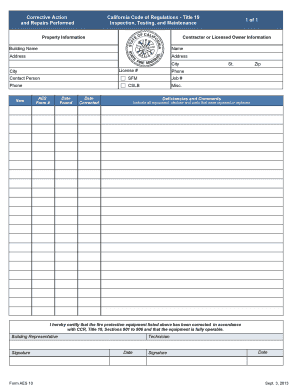 AES 10 Corrective Action and Repairs Performed Osfm Fire Ca