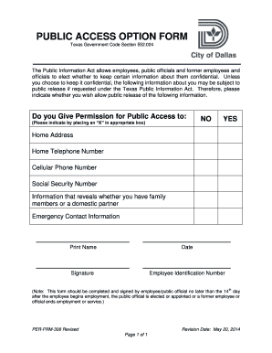 Public Access Option Form City of Dallas, City Secretary &#039;s Office