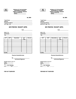 Bir Printed Receipt  Form