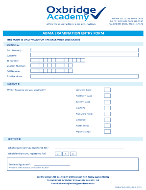 Oxbridge Academy Exam Registration  Form