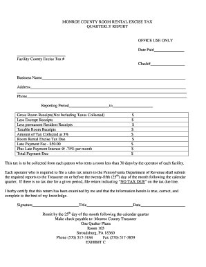 Hotel Tax Quarterly Report Monroe County Co Monroe Pa  Form