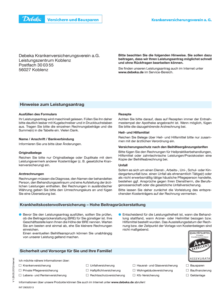  Leistungsantrag Debeka PDF 2013-2024