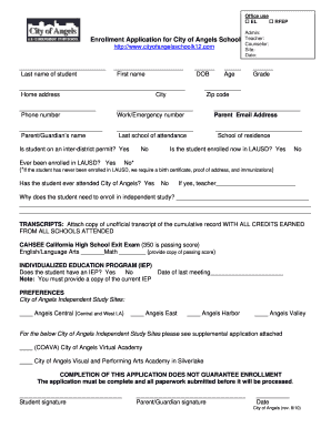 City of Angels Enrollment  Form