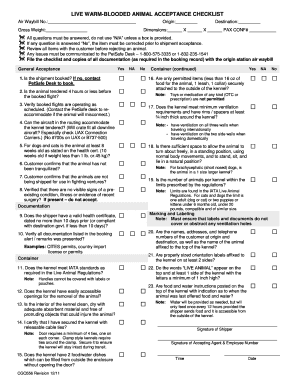 Iata Live Animal Acceptance Checklist  Form