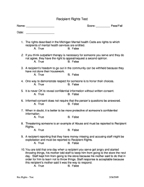 Recipient Rights Test Answers  Form