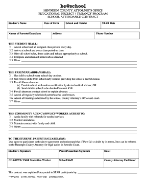 School Attendance Contract  Form