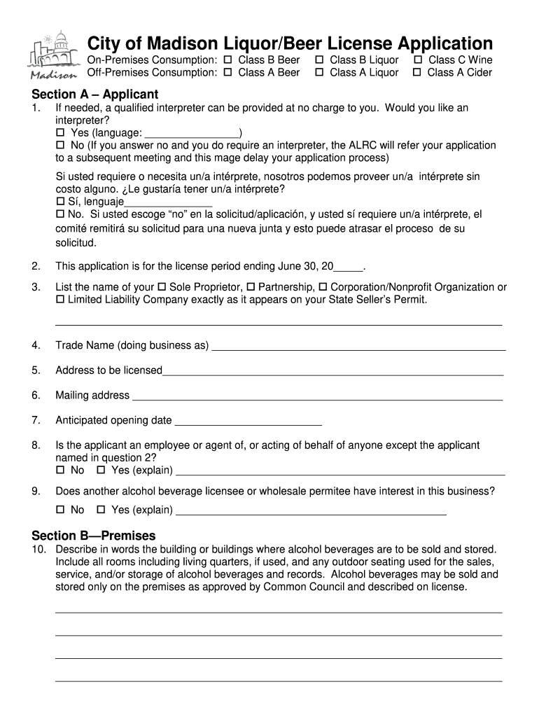 Madison Liquor License  Form