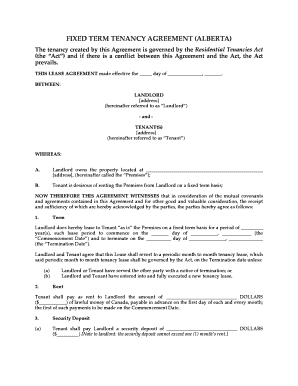 Fixed Term Tenancy Agreement Template  Form