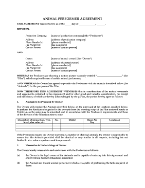 ANIMAL PERFORMER AGREEMENT MegaDox Com