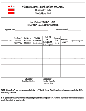 Social Work Supervision Calculation Worksheet Department of Doh Dc  Form