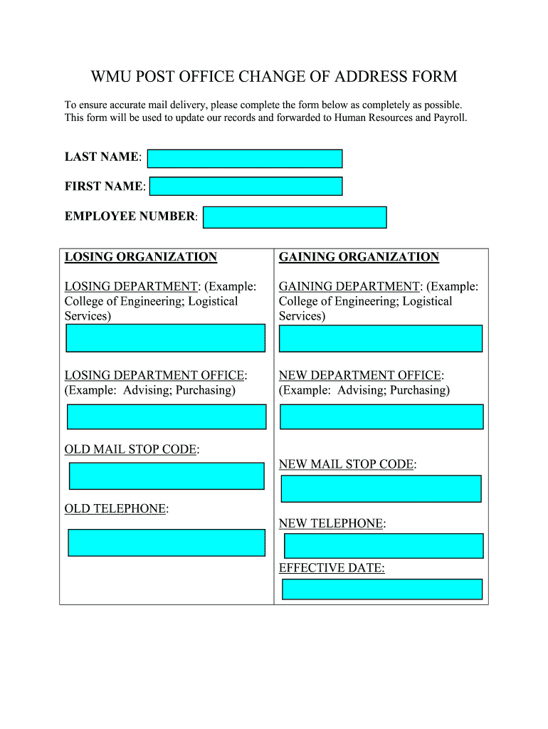 Us Post Office Change of Address Printable Form