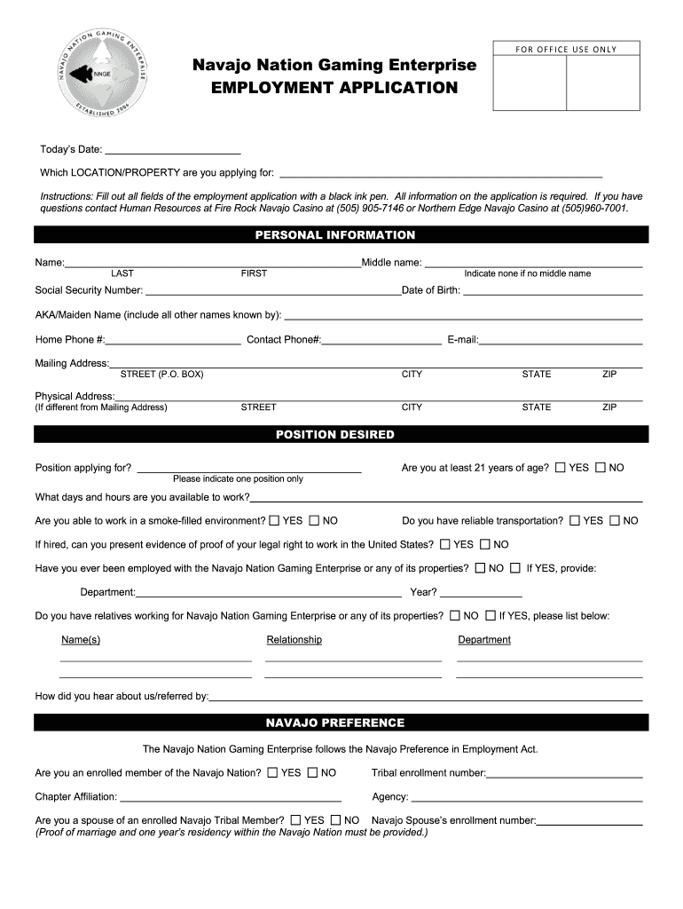  Navajo Gaming Enterprise Form 2012