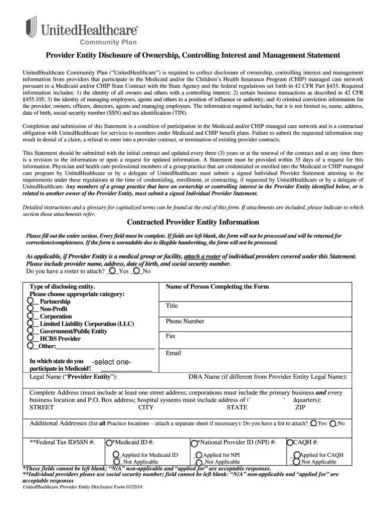 Get and Sign United Healthcare Disclosure of Ownership Control Interest and Management Statement Form 2015-2022