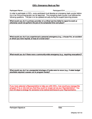 CDC Emergency Back Up Plan APD Apdcares  Form